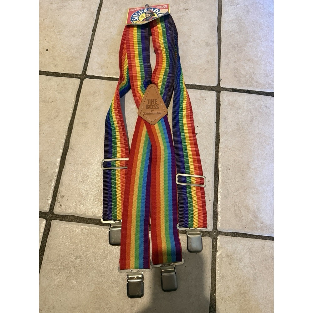 NWT Vintage Rainbow Suspenders - The Boss Industrial Made In The USA🌈🌈🌈